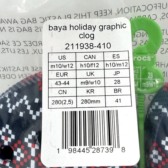 Crocs Baya Holiday Graphic Clog Mens Size 10 Navy Blue Fair Isle Comfy Gift NWT - Picture 7 of 10